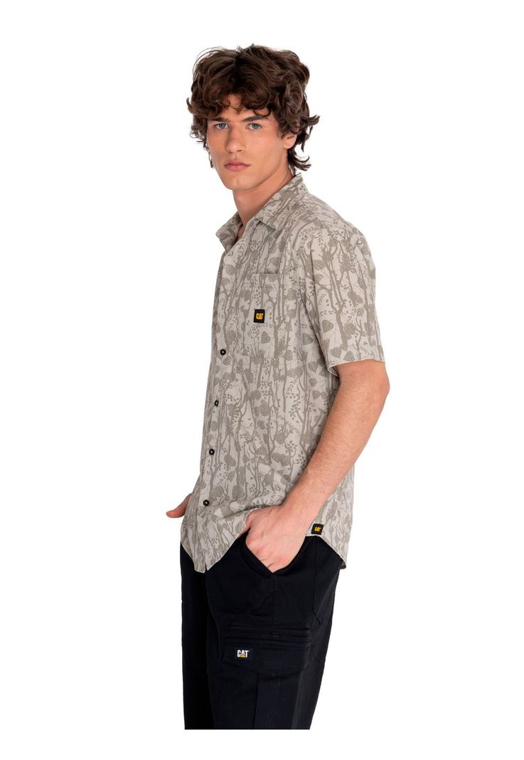 Camisa Manga Corta Hombre Relax Print Poplin Beige-0