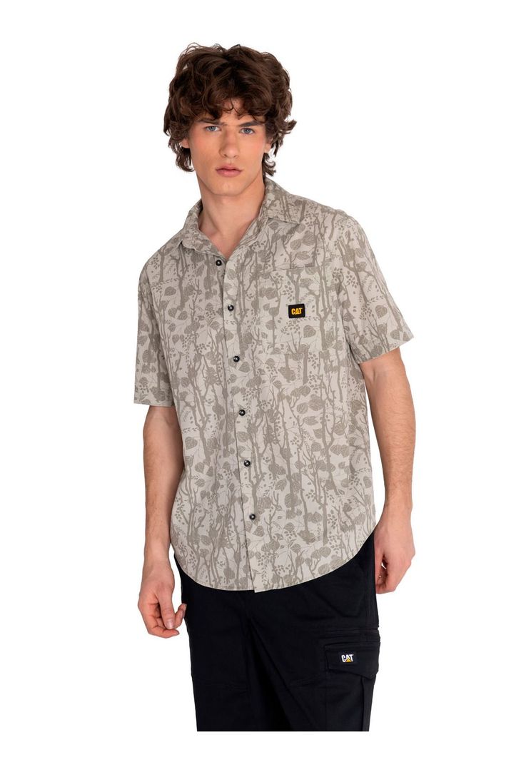 Camisa Manga Corta Hombre Relax Print Poplin Beige-1