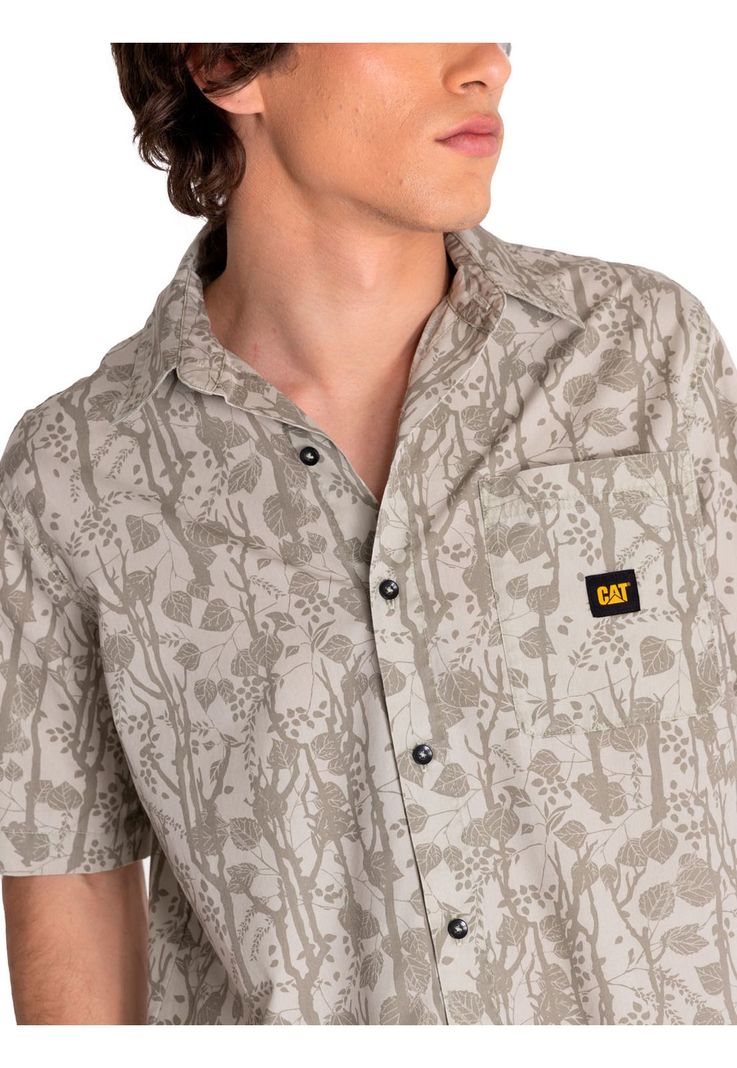 Camisa Manga Corta Hombre Relax Print Poplin Beige-4