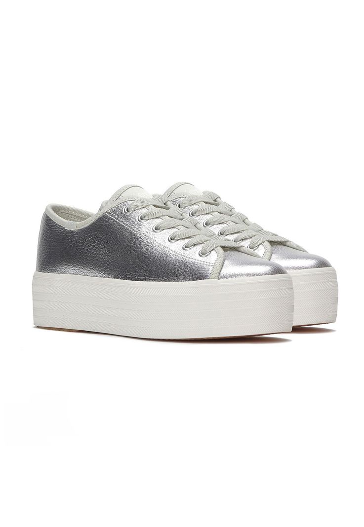 Zapatilla Cuero Mujer Triple Up Plateado-3