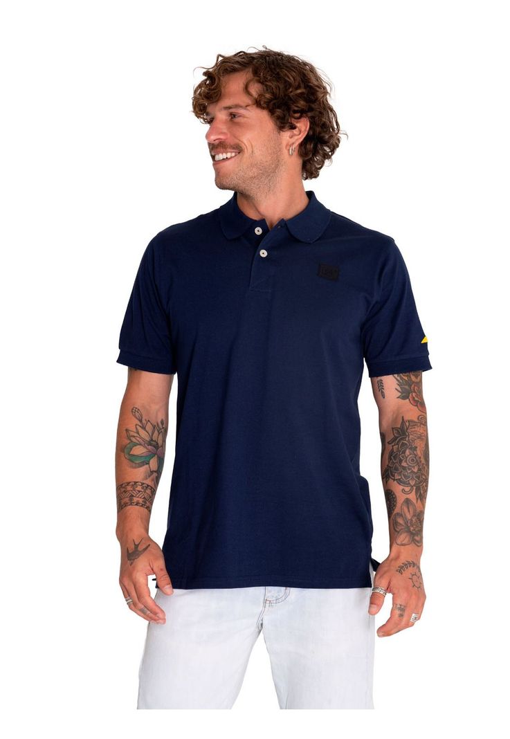 Polera Polo Casual Hombre Cat Logo Jersey Polo Azul-0