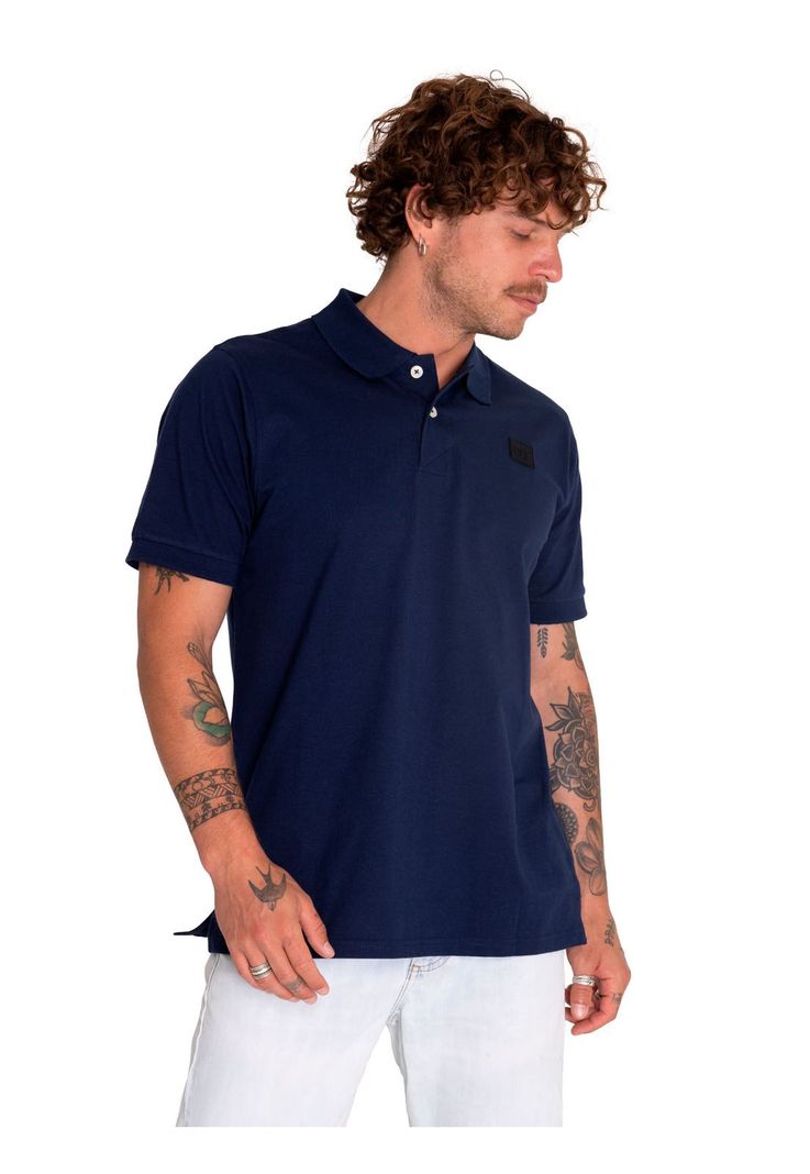 Polera Polo Casual Hombre Cat Logo Jersey Polo Azul-1