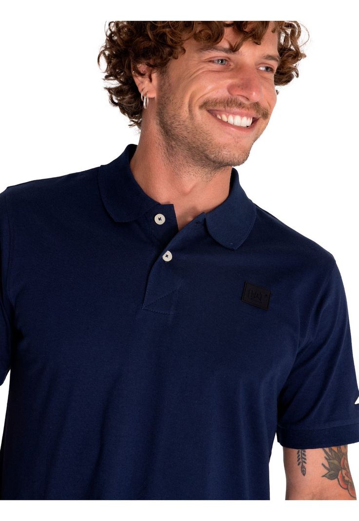 Polera Polo Casual Hombre Cat Logo Jersey Polo Azul-4