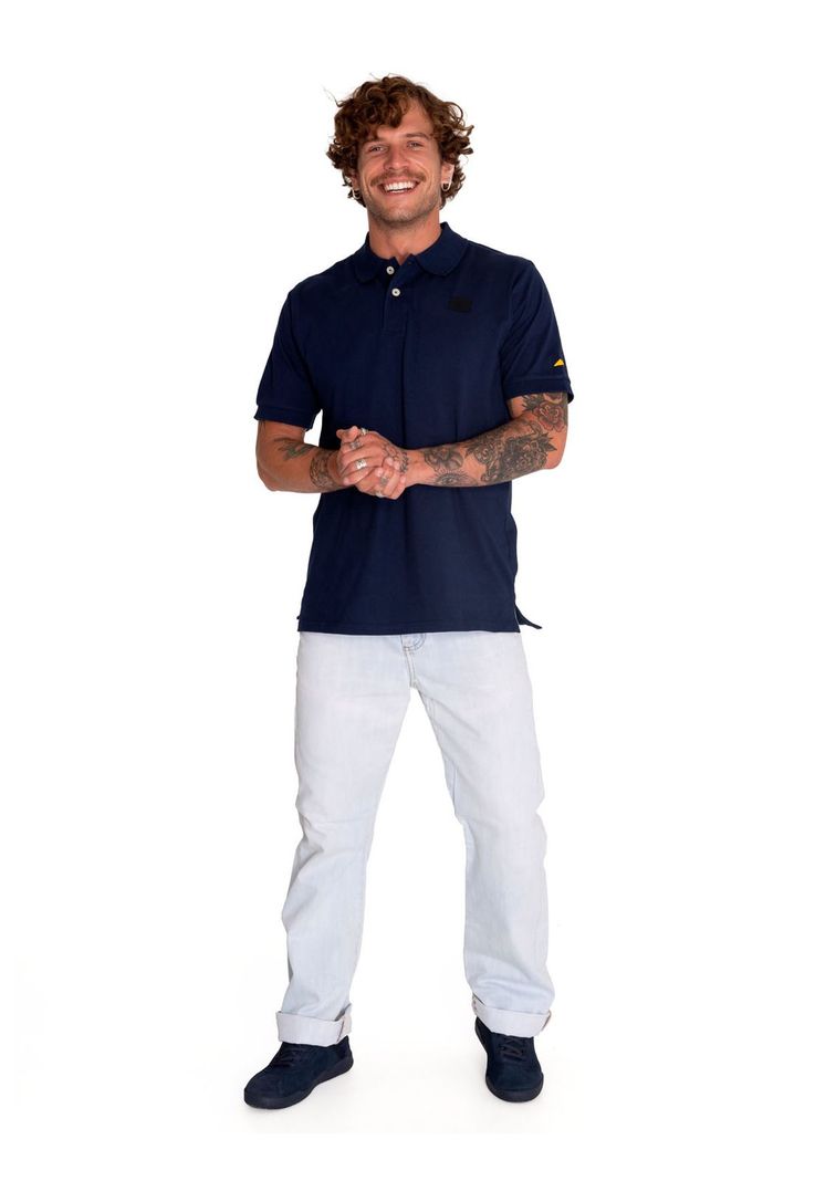 Polera Polo Casual Hombre Cat Logo Jersey Polo Azul-6