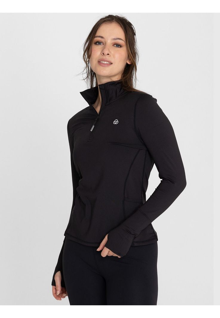 Polera deportiva Mujer Half Zip Negro-7