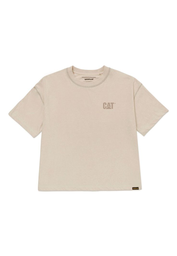 Polera Manga Corta Mujer Cat Logo BoxyBeige/Crudo-0