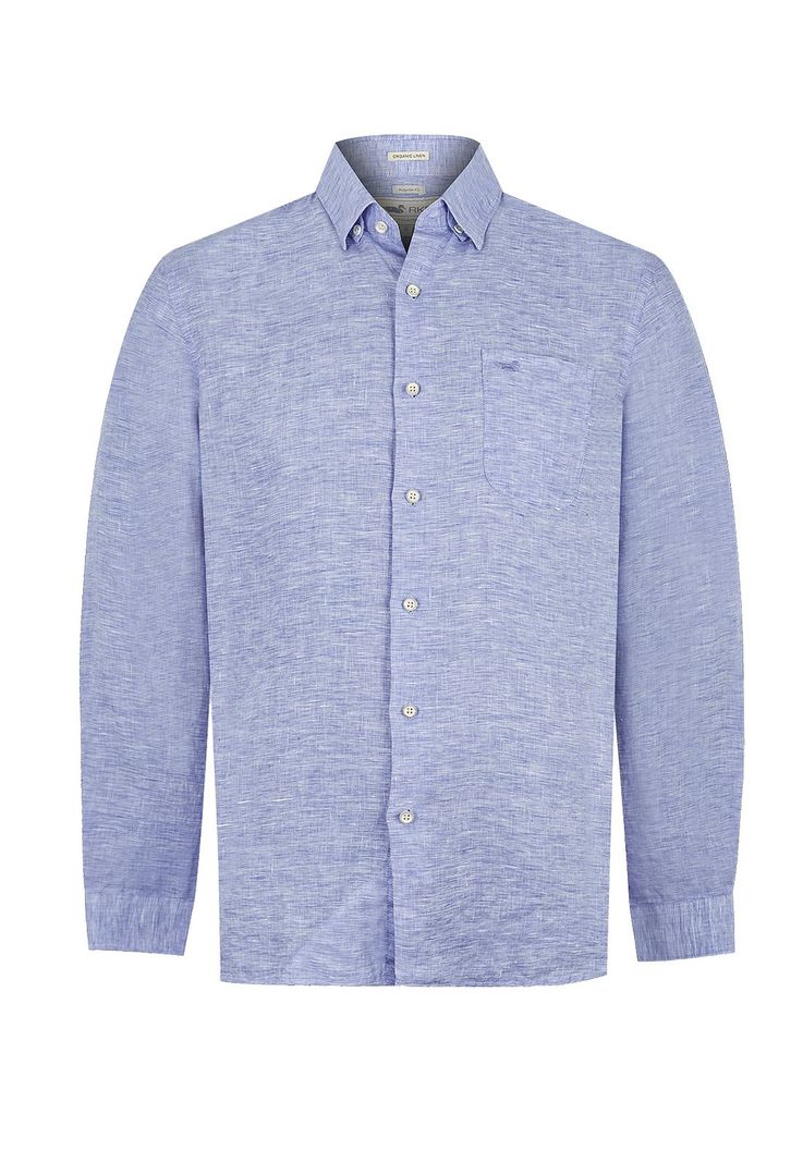 Camisa Lino Orgánico Azul Mar Linentex Hombre -0