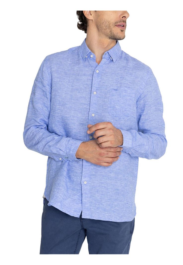 Camisa Lino Orgánico Azul Mar Linentex Hombre -4