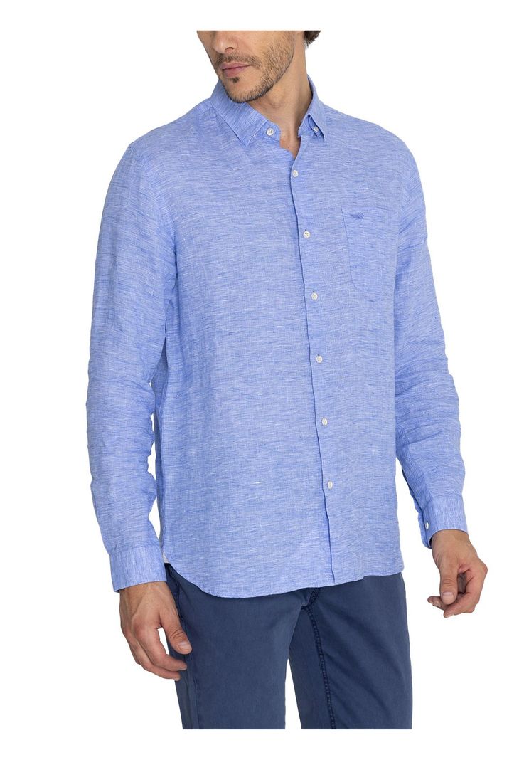 Camisa Lino Orgánico Azul Mar Linentex Hombre -5