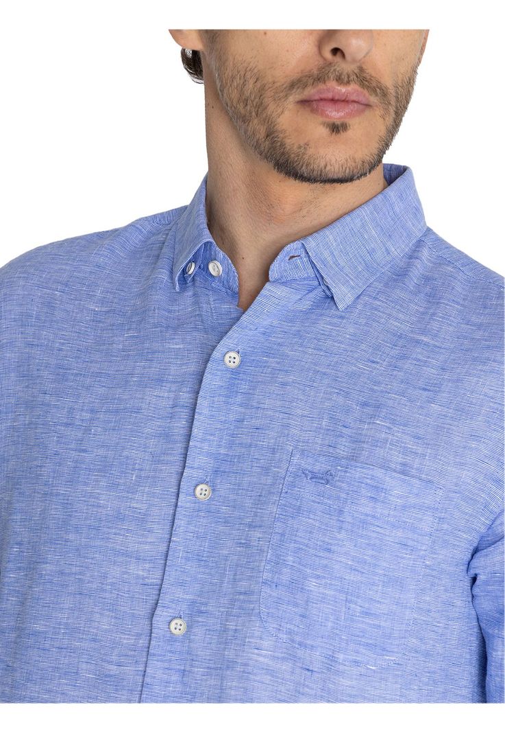 Camisa Lino Orgánico Azul Mar Linentex Hombre -6