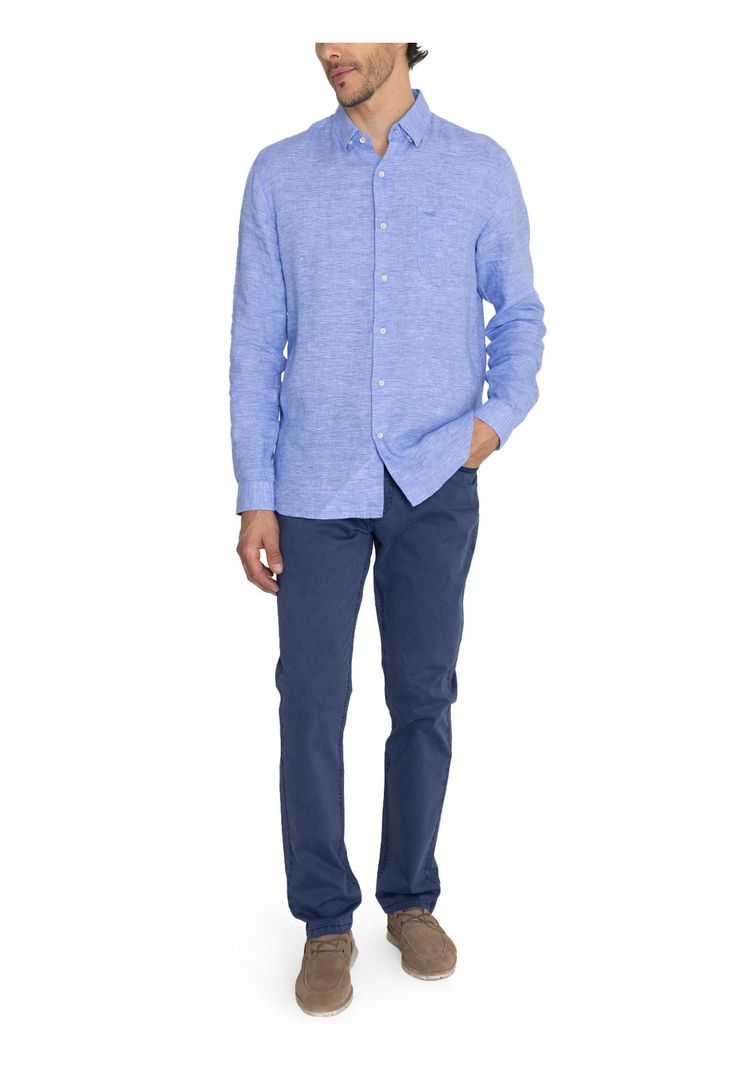 Camisa Lino Orgánico Azul Mar Linentex Hombre -8