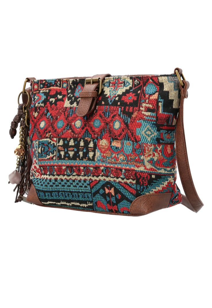 Cartera Textil Mujer Ethnic Cross Turquesa-1