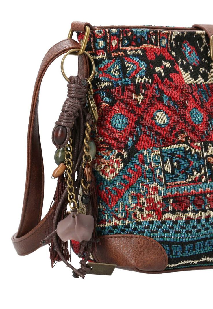 Cartera Textil Mujer Ethnic Cross Turquesa-3