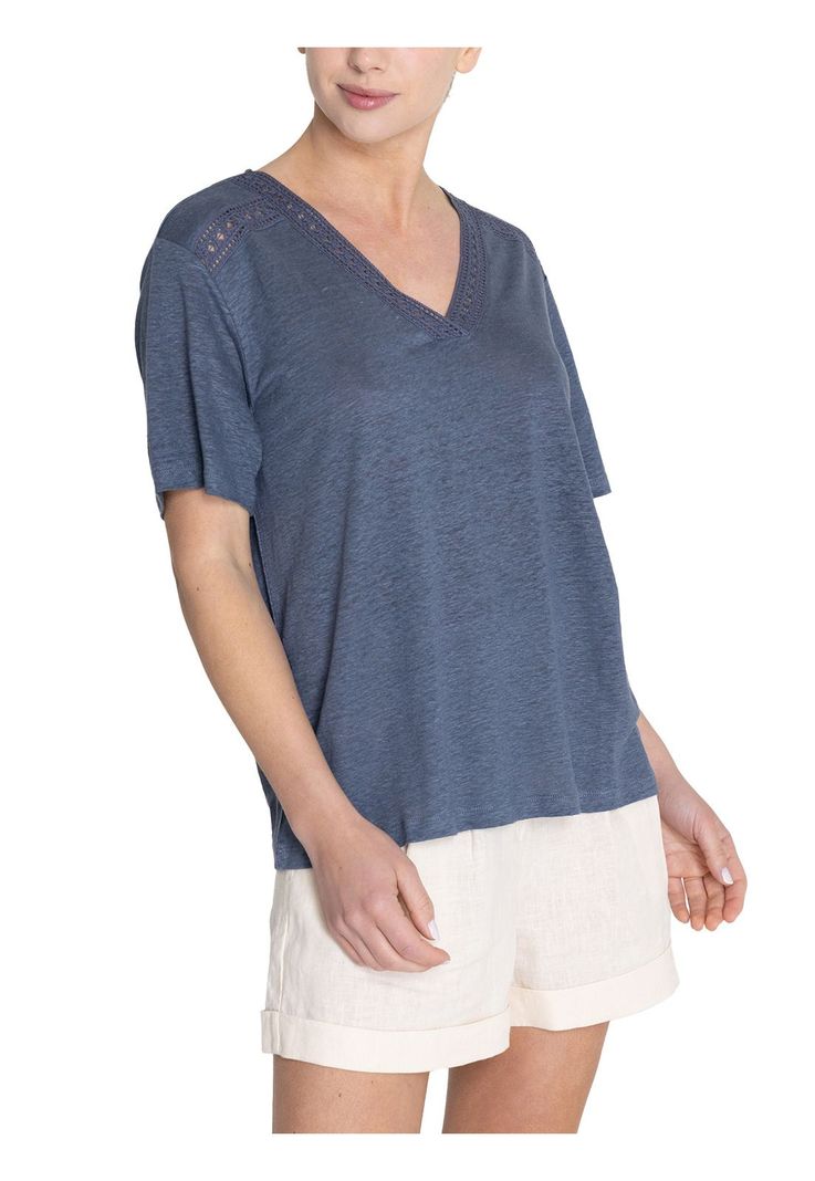 Polera Lino Orgánico Azul Remini Mujer -5