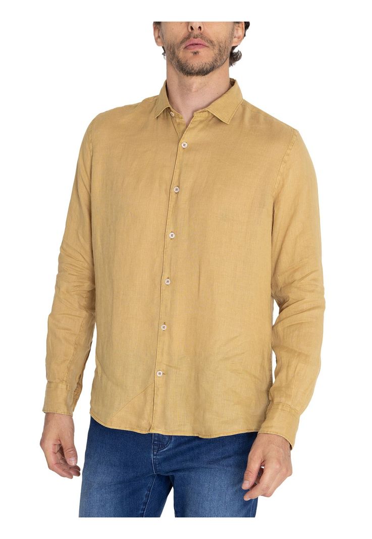 Camisa Lino Orgánico Café Linenpro Hombre -4