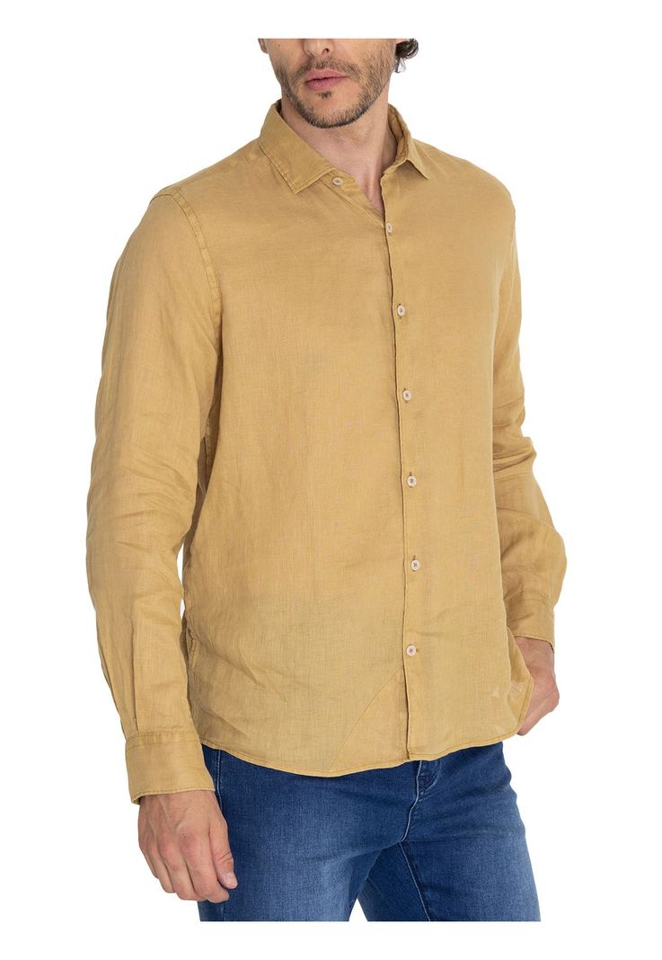 Camisa Lino Orgánico Café Linenpro Hombre -5