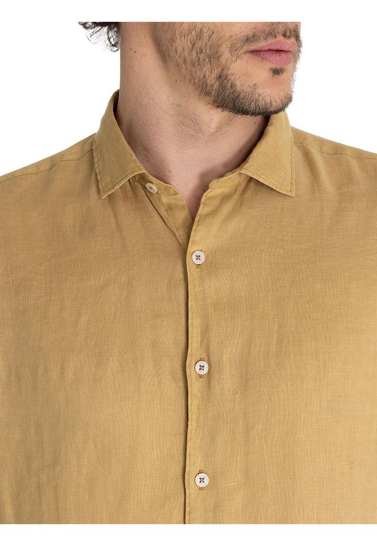 Camisa Lino Orgánico Café Linenpro Hombre -7