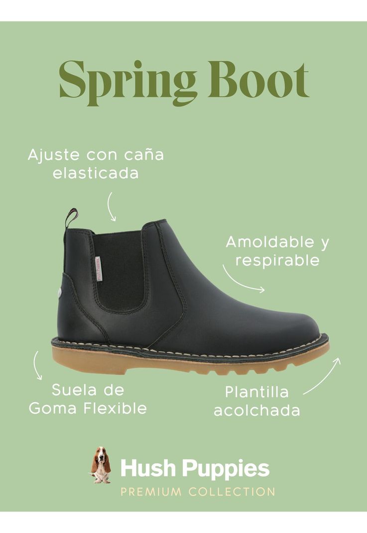 Botín Escolar Cuero Negra Niña Spring Boot-1