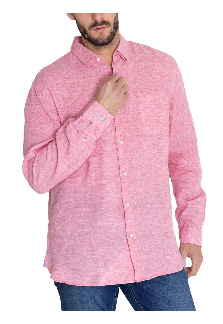 Camisa Lino Orgánico Rojo Linentex Hombre -5