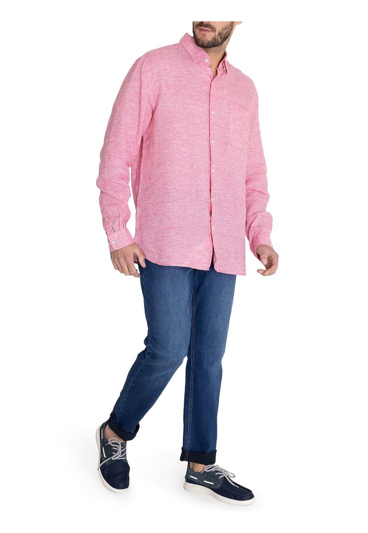 Camisa Lino Orgánico Rojo Linentex Hombre -8