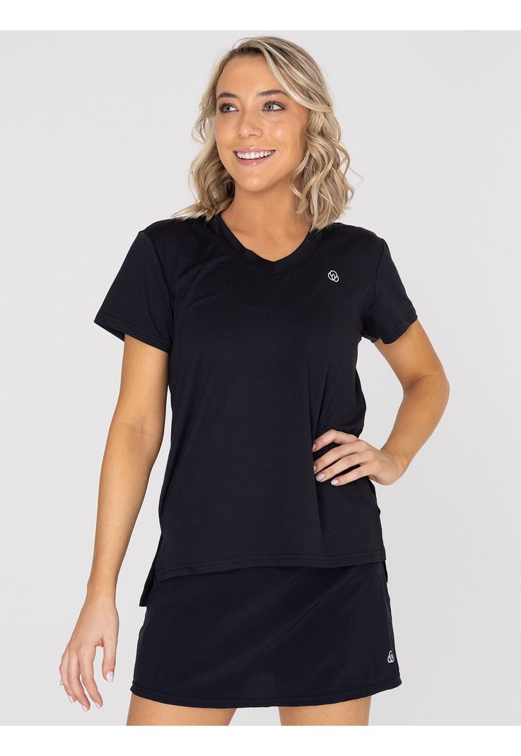 Polera deportiva Mujer Manga Corta V Neck Negro-0
