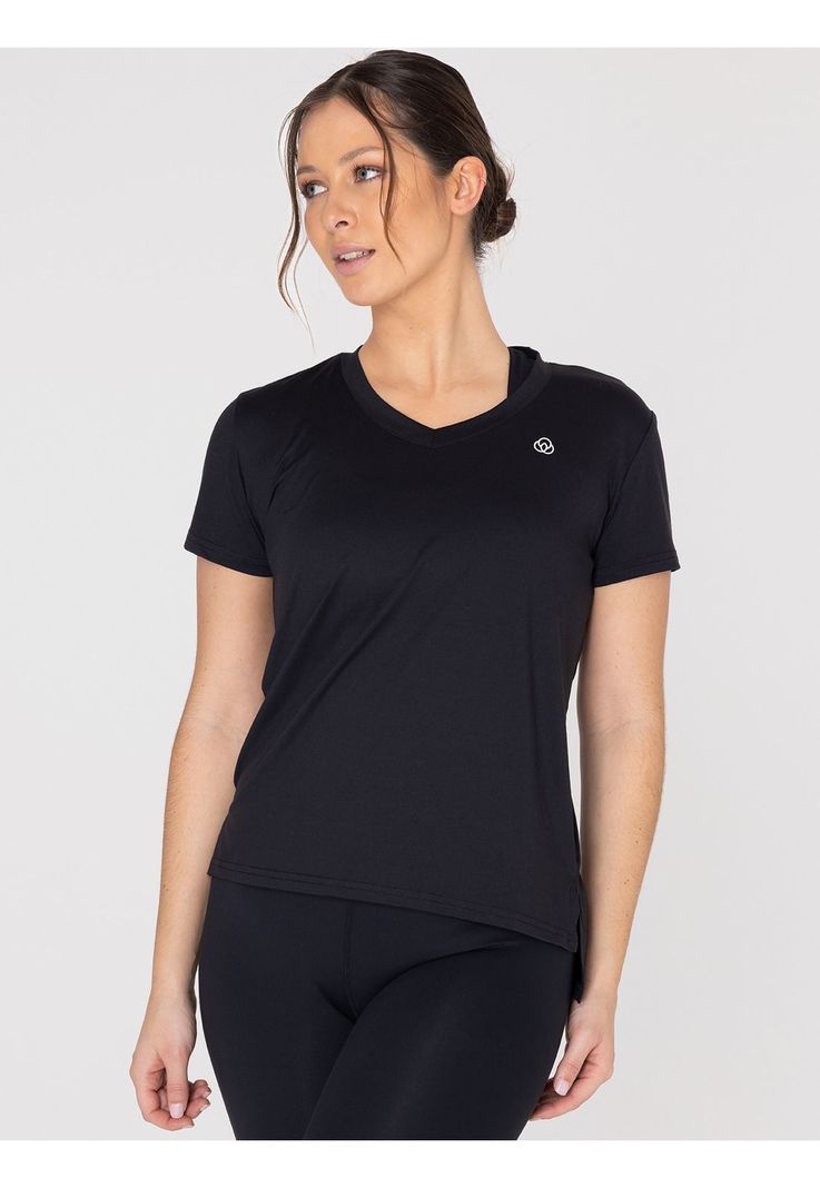 Polera deportiva Mujer Manga Corta V Neck Negro-4