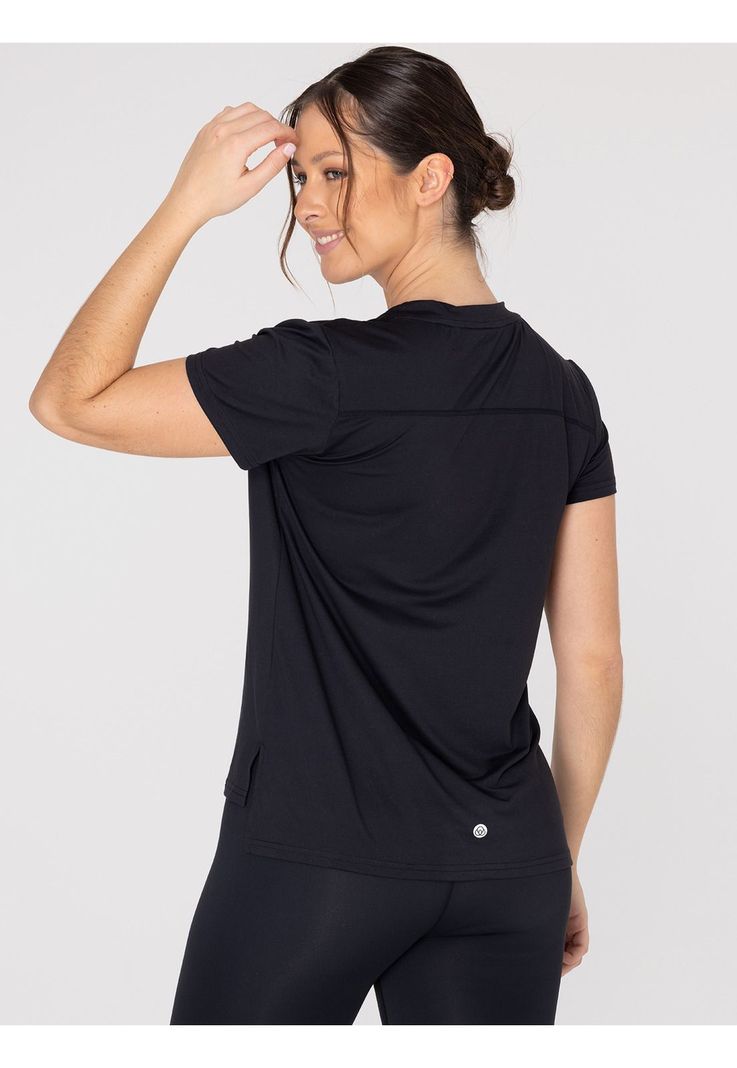 Polera deportiva Mujer Manga Corta V Neck Negro-5