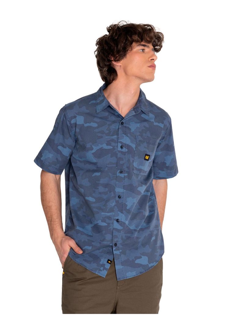 Camisa Manga Corta Hombre Relaxed Print Poplin Azul-0