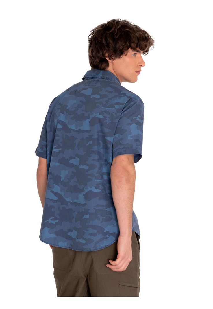 Camisa Manga Corta Hombre Relaxed Print Poplin Azul-3