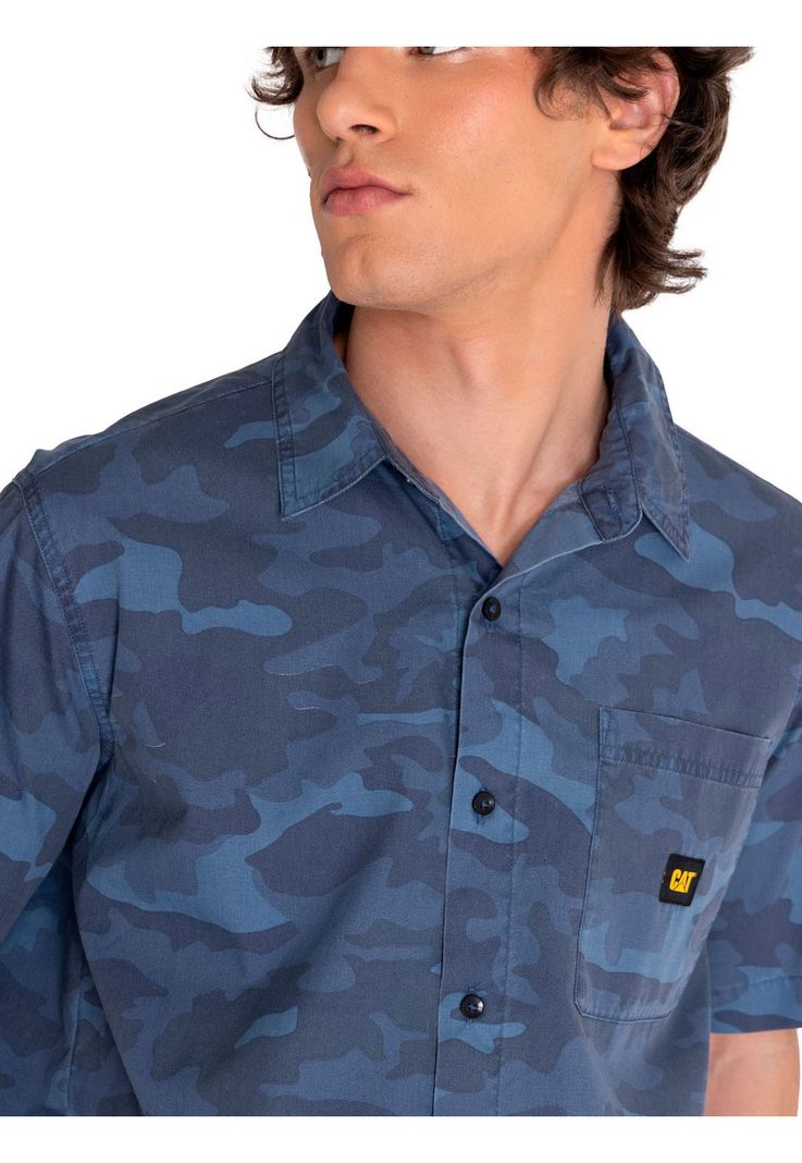 Camisa Manga Corta Hombre Relaxed Print Poplin Azul-4