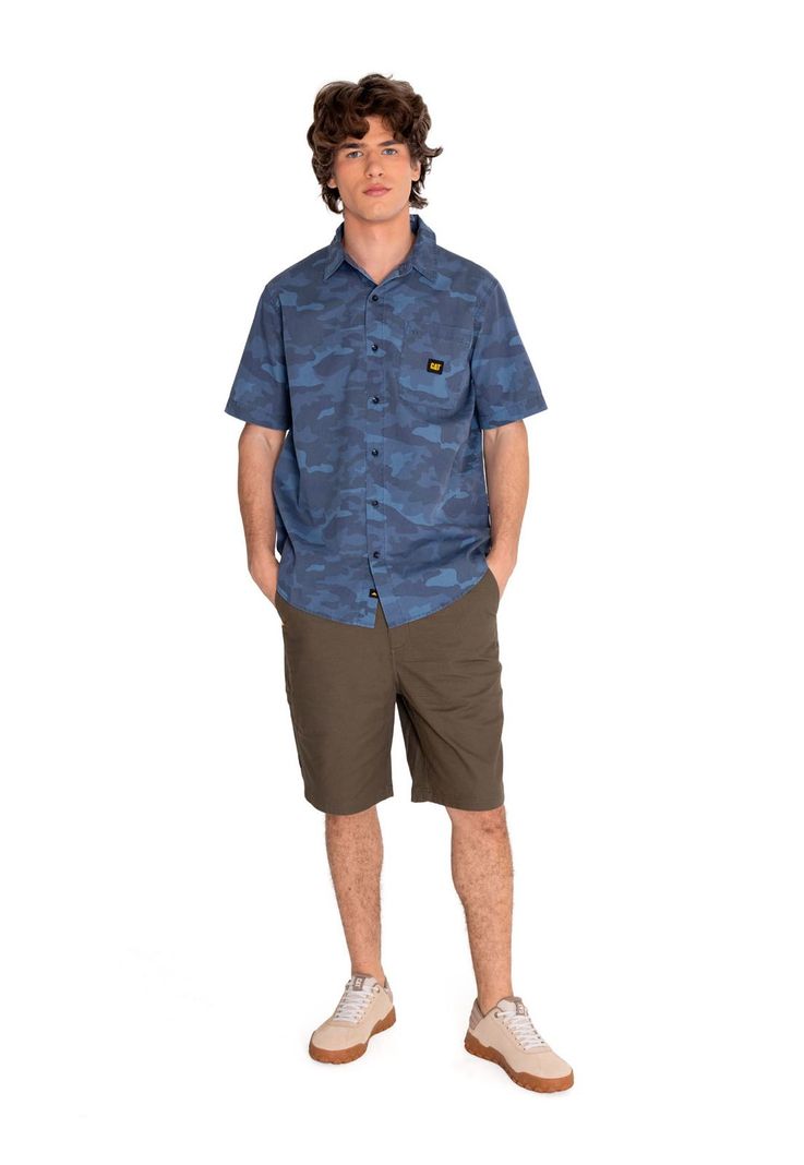 Camisa Manga Corta Hombre Relaxed Print Poplin Azul-5