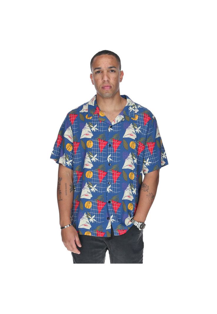 Camisa M/C Hombre Tropical Geometry Azul-0