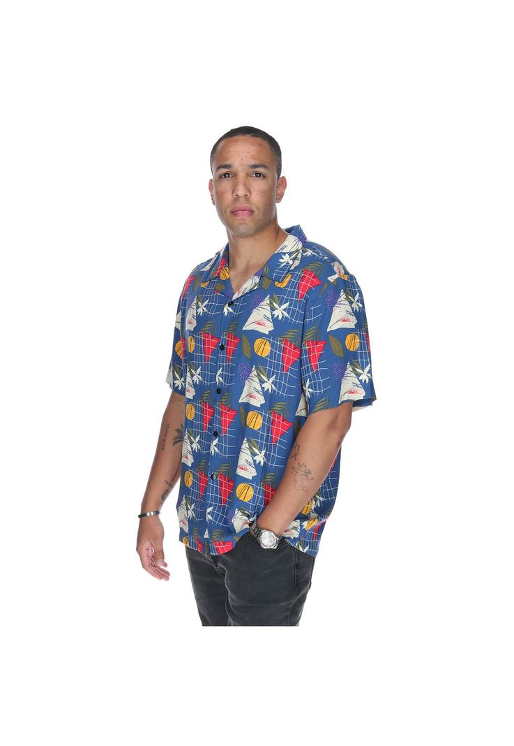 Camisa M/C Hombre Tropical Geometry Azul-1