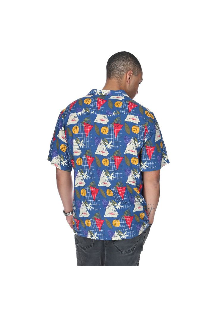 Camisa M/C Hombre Tropical Geometry Azul-2