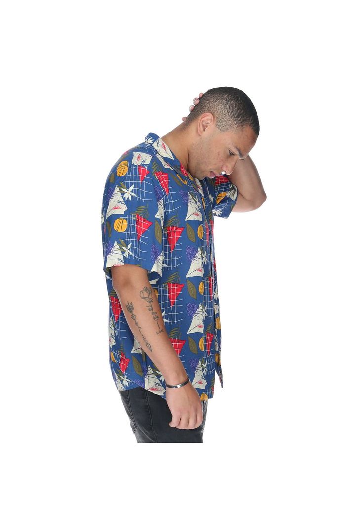Camisa M/C Hombre Tropical Geometry Azul-4
