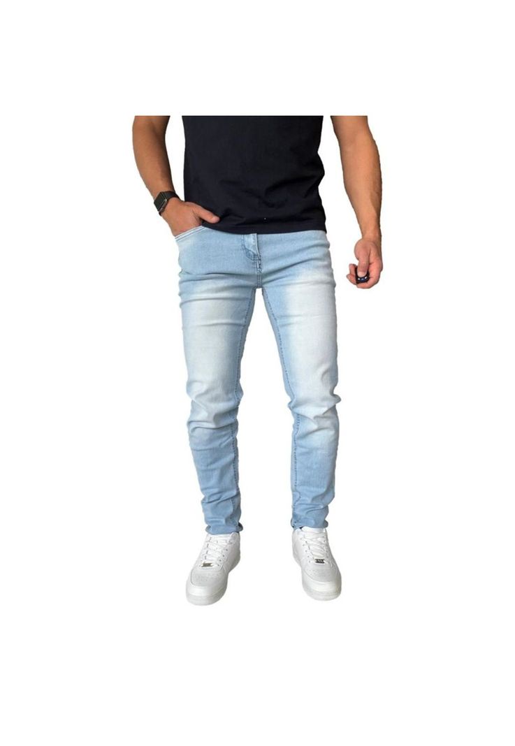 Jeans Elasticados Slim Fit Color focalizado Semipitillos Celeste 42