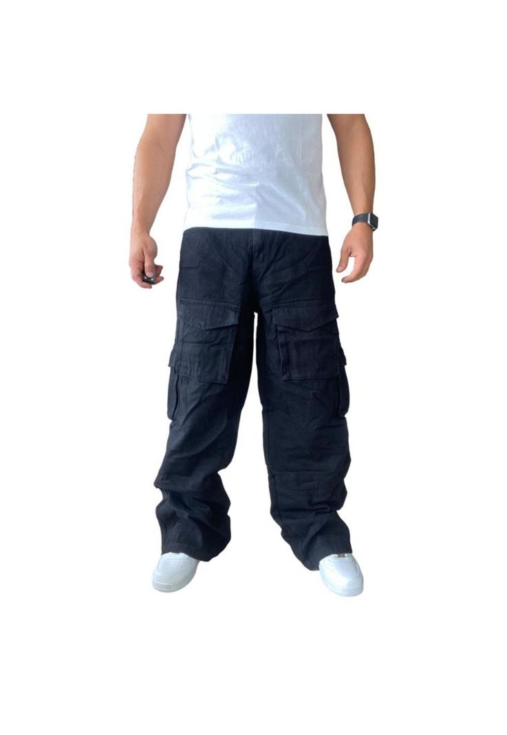 Jeans Diábolo Negro Cargo Ancho Wide Leg Hombre-1