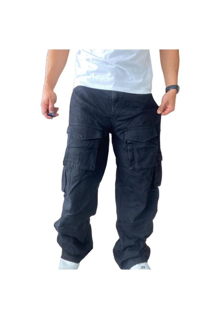 Jeans Diábolo Negro Cargo Ancho Wide Leg Hombre-2