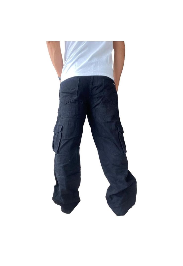 Jeans Diábolo Negro Cargo Ancho Wide Leg Hombre-4