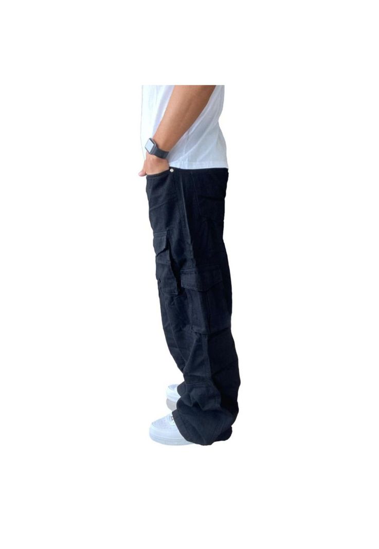 Jeans Diábolo Negro Cargo Ancho Wide Leg Hombre-5