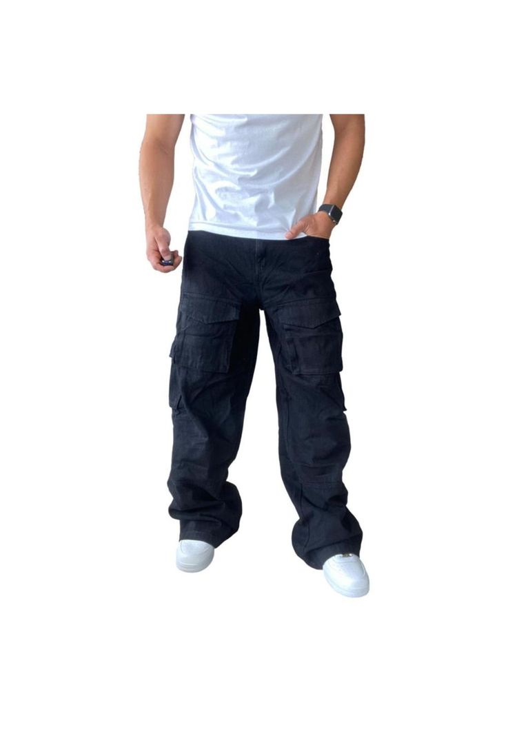 Jeans Diábolo Negro Cargo Ancho Wide Leg Hombre-6