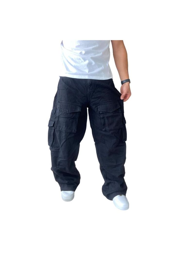Jeans Diábolo Negro Cargo Ancho Wide Leg Hombre-7