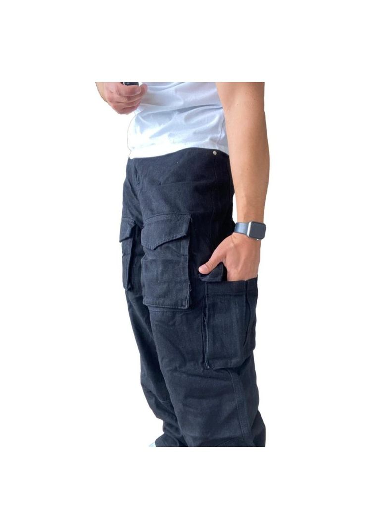 Jeans Diábolo Negro Cargo Ancho Wide Leg Hombre-9