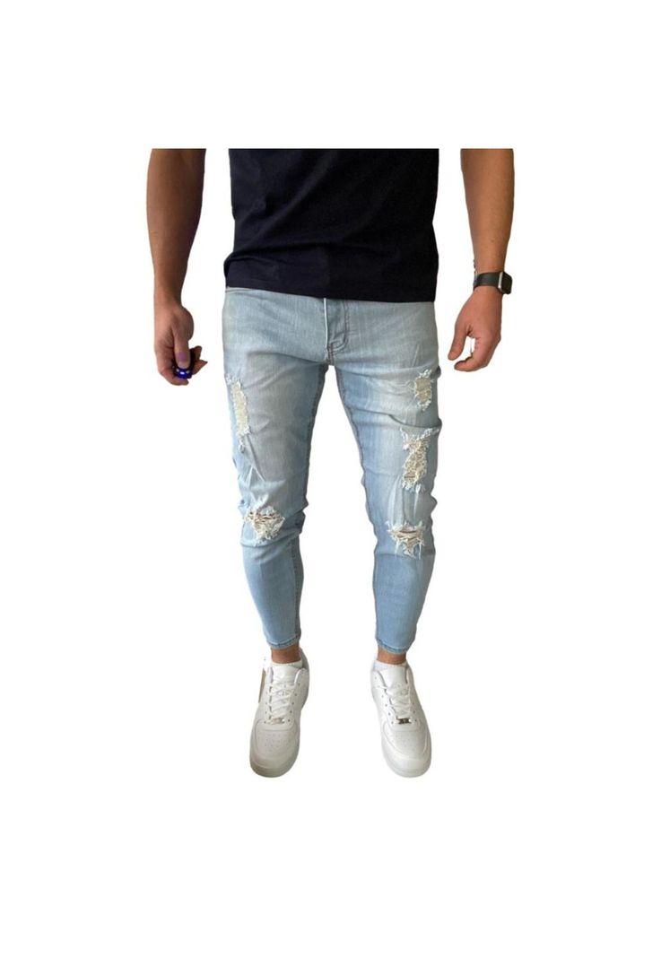 Jeans Destroyed Super Slim Ankle Fit Celeste-0