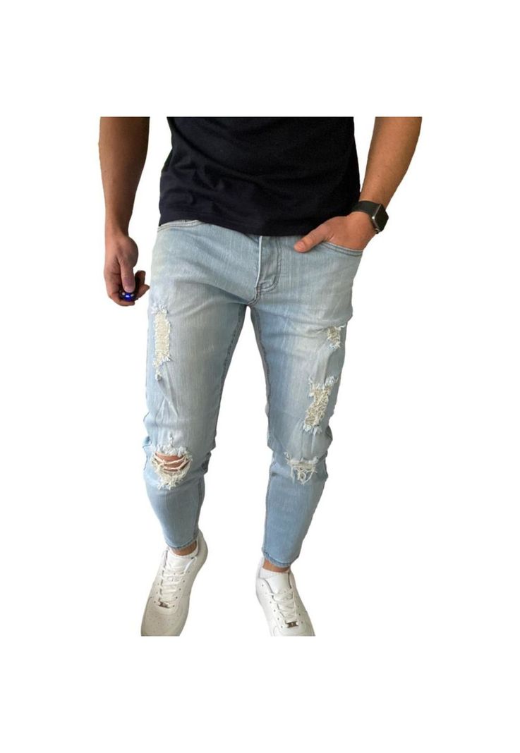 Jeans Destroyed Super Slim Ankle Fit Celeste-1