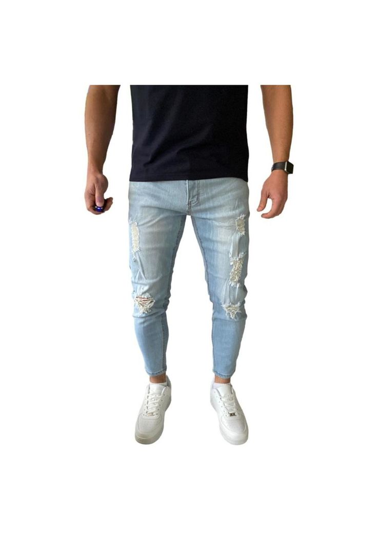 Jeans Destroyed Super Slim Ankle Fit Celeste-3