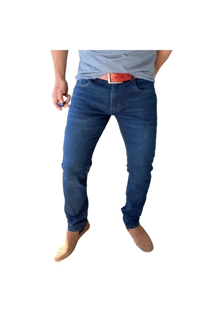Pantalón Tela Jeans Straight Fit Azul Oscuro-0