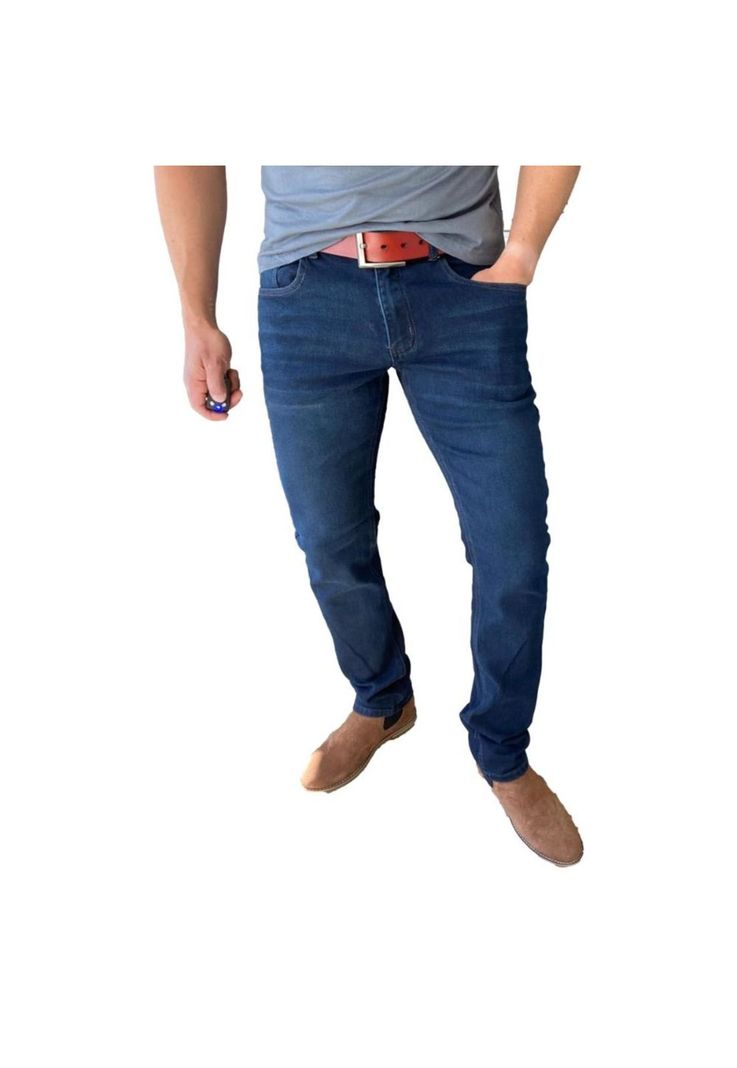 Pantalón Tela Jeans Straight Fit Azul Oscuro-1