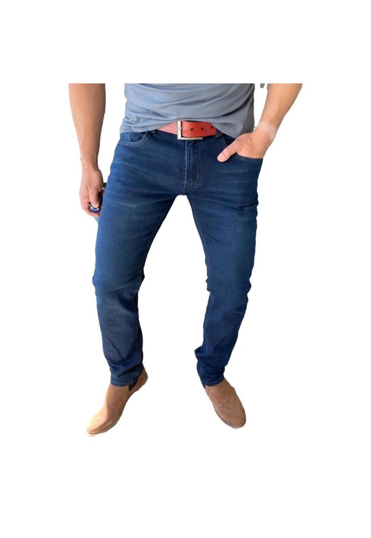 Pantalón Tela Jeans Straight Fit Azul Oscuro-2