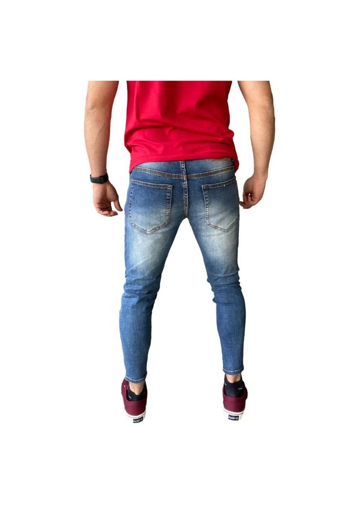 Jeans Súper Slim Fit Destroyed Azul Focalizado-1